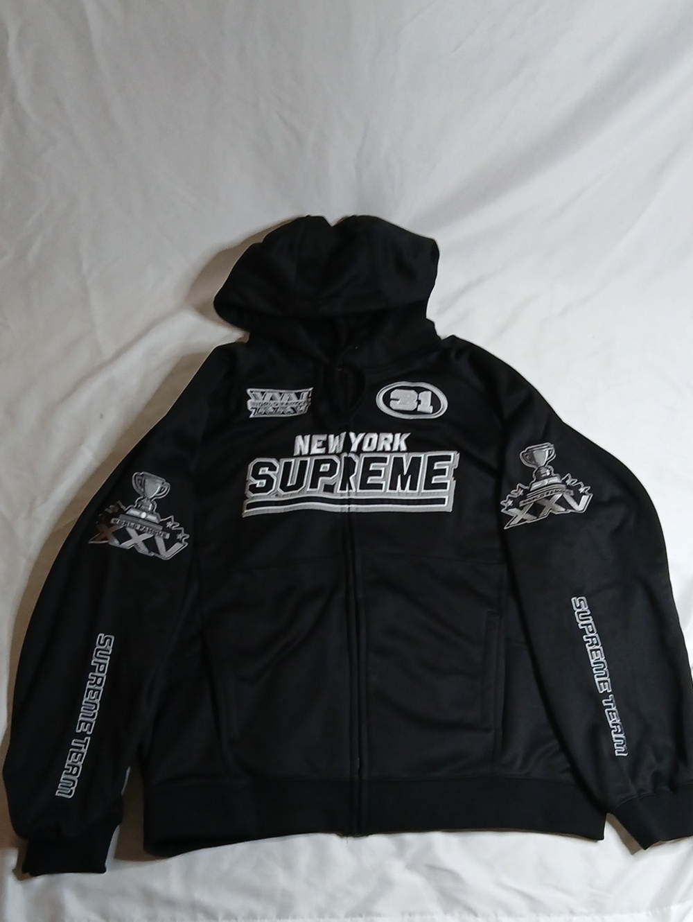 Supreme Black Hoodie with White New York Team Graphics
